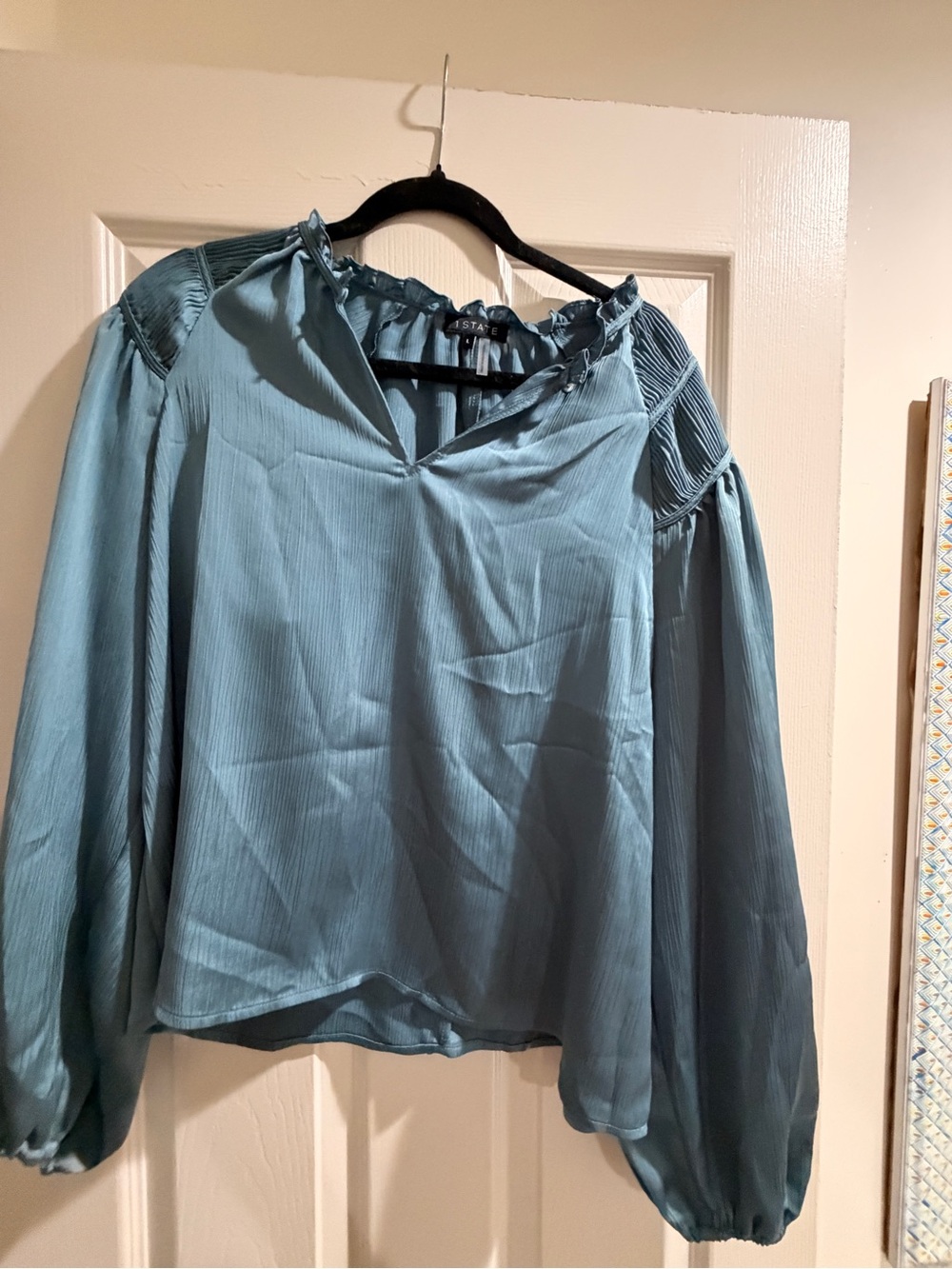 1. State Dusty Teal and pink Balloon-Sleeve V-Neck Blouse set of 2